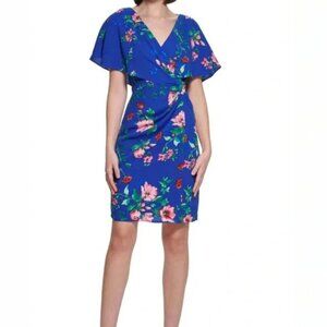 Kensie Floral Print Contemporary Sheath Dress Royal Blue
